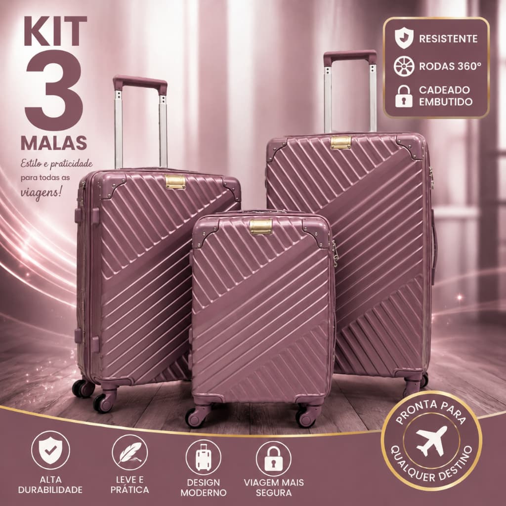 Conjunto de Malas Viagem Expansível ABS Resistente Rodinhas 360º P M G 32KG 23KG 10KG