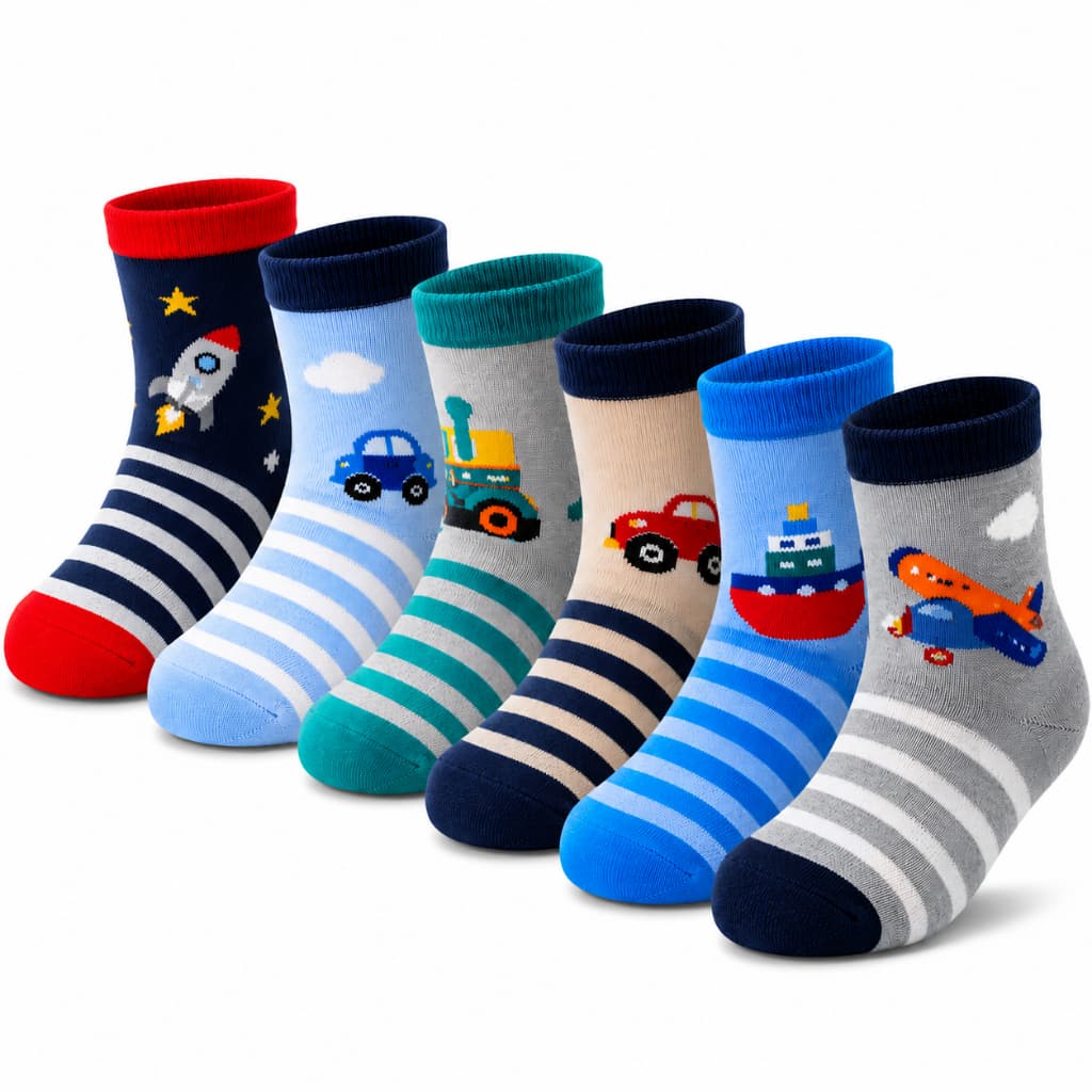 Meia Infantil Menino Kit 3 6 12 18 Pares Cano Médio Algodão Estampada Criança Escolar Confortável 2 a 10 Anos