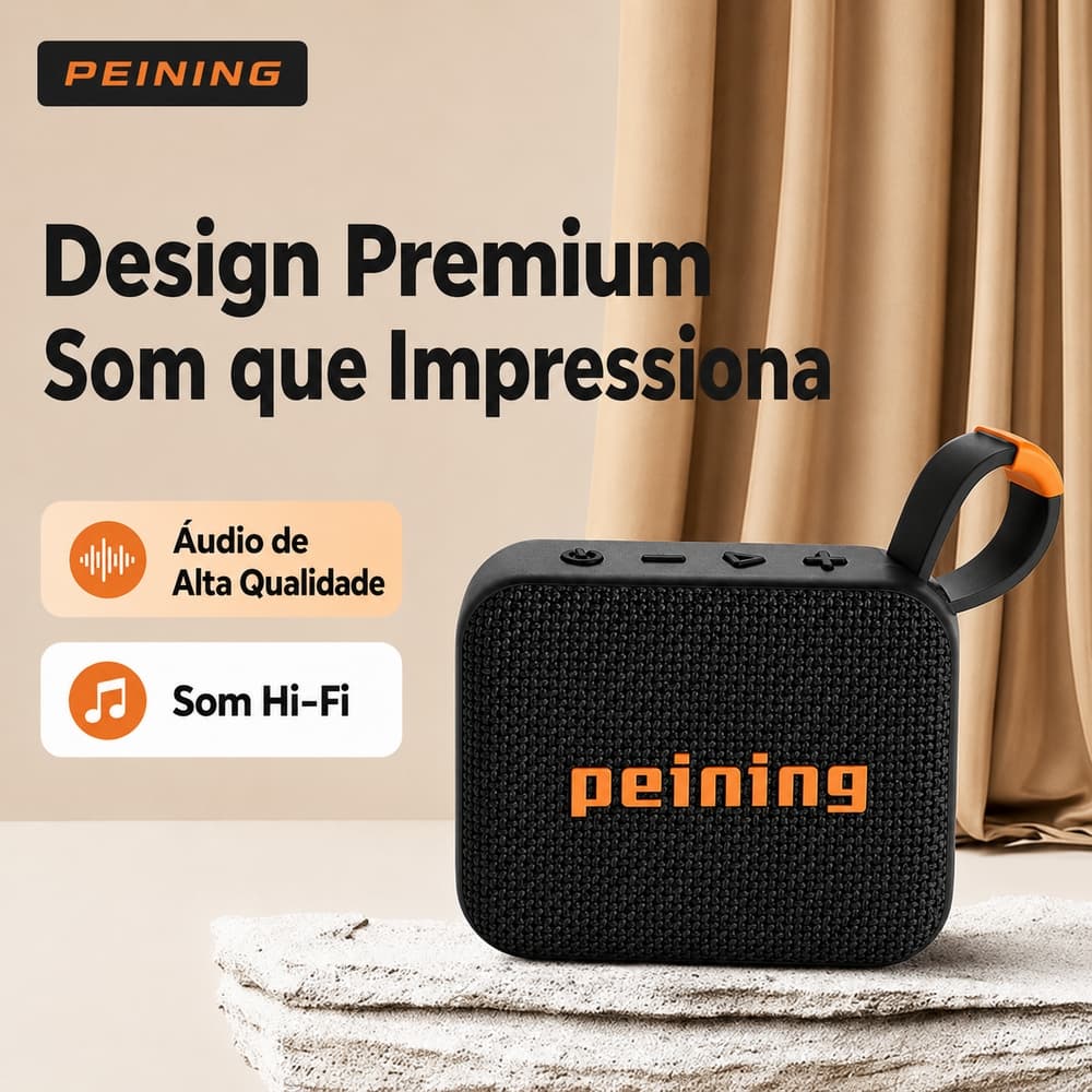 Caixa de Som Bluetooth Portátil Peining PEI-SP11 com Alça, Som Potente, Design Compacto e Bateria Recarregável