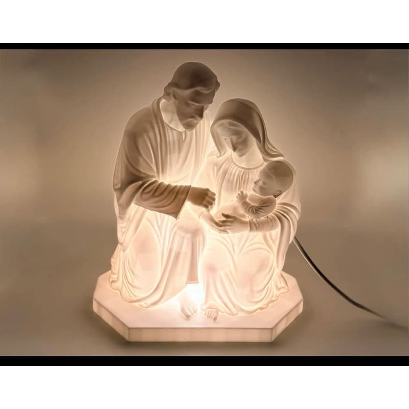 Escultura Sagrada Família com LED Relevo de Natal Decoração Religiosa