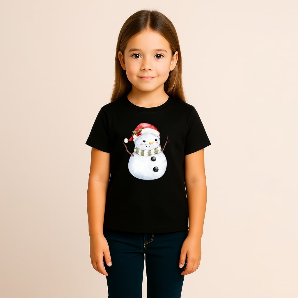 CAMISETA INFANTIL MENINA ALGODÃO BONECO NEVE CACHECOL VERDE KAWAII
