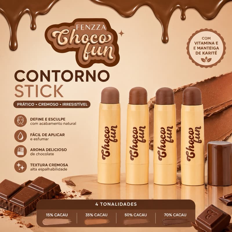 Contorno Stick Choco Fun Fenzza Original Cremoso Efeito Natural