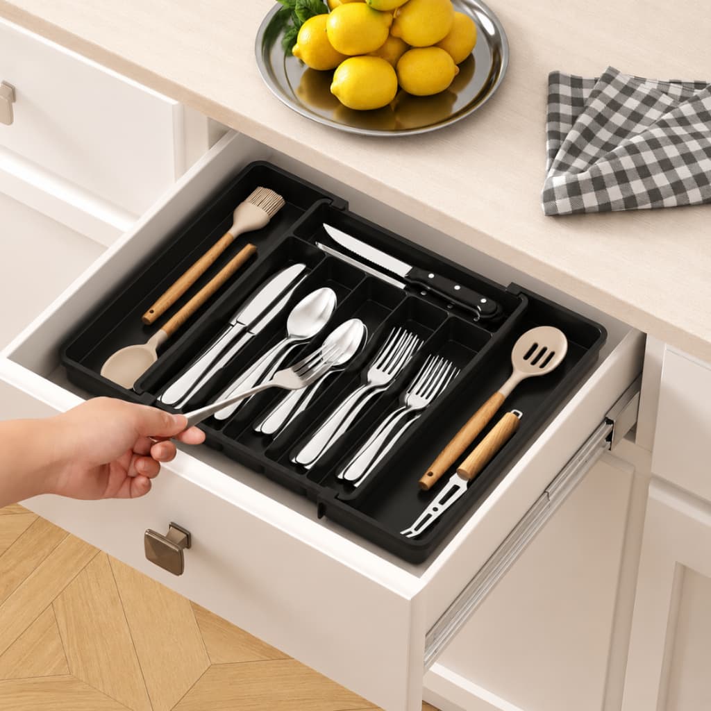 Organizador de Gaveta Porta Talheres Extensível Separador Gaveteiro Ajustável Para Cozinha Com Extensor
