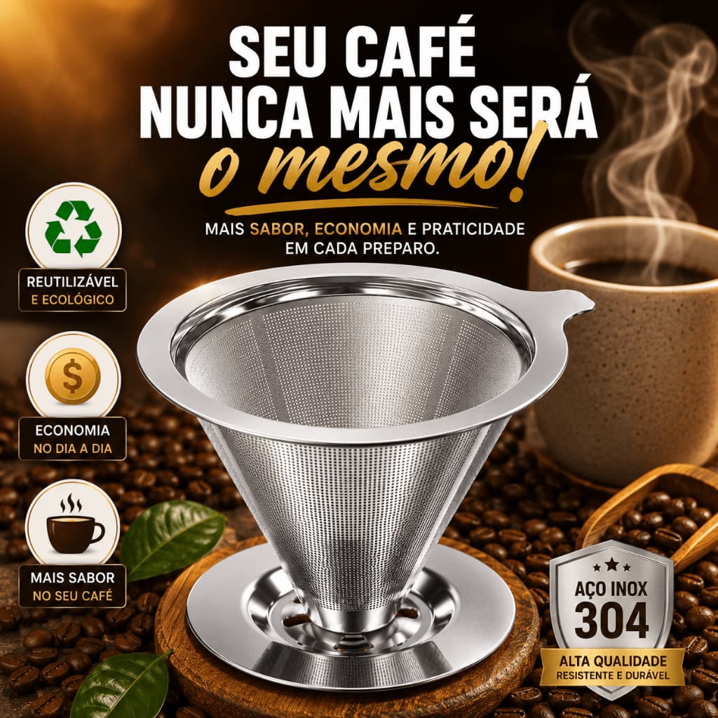 Filtro de Café Inox 103 Aço 304 Reutilizável Permanente Sem Papel Lavável Coador Porta Filtro
