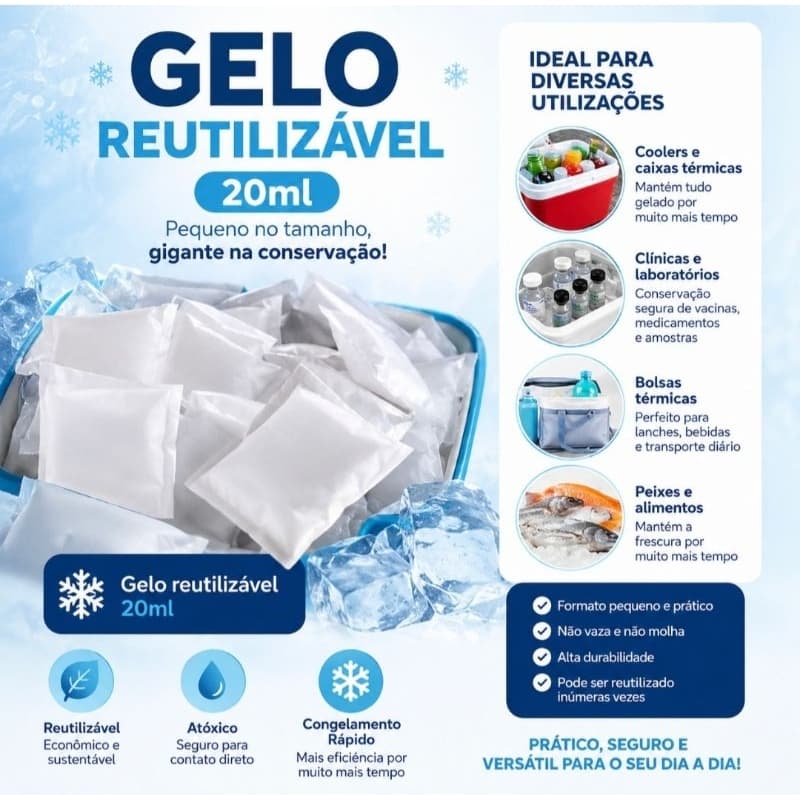 Gelo Reutilizável 20 ml Para Cooler Bolsa Térmica Delivery Transporte Remédio Kit Gelox em Gel