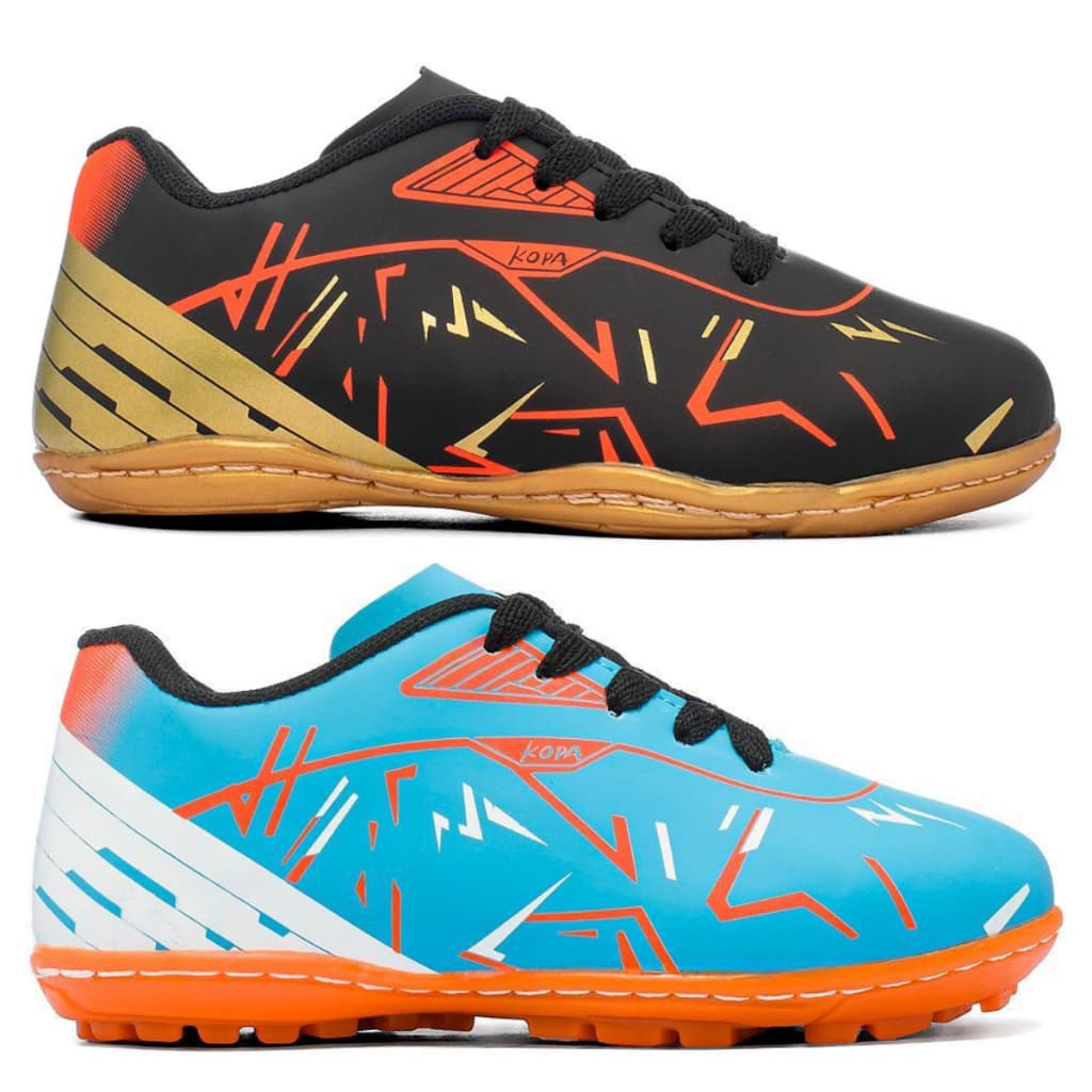KIT 2 Pares Chuteira Masculina Infantil Leve Confortável Resistente Futsal Society Quadra Campo 28 Ao 33