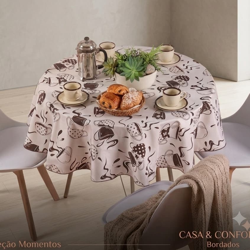 Toalha De Mesa Redonda Estampada Cozinha 140 x 140 CM