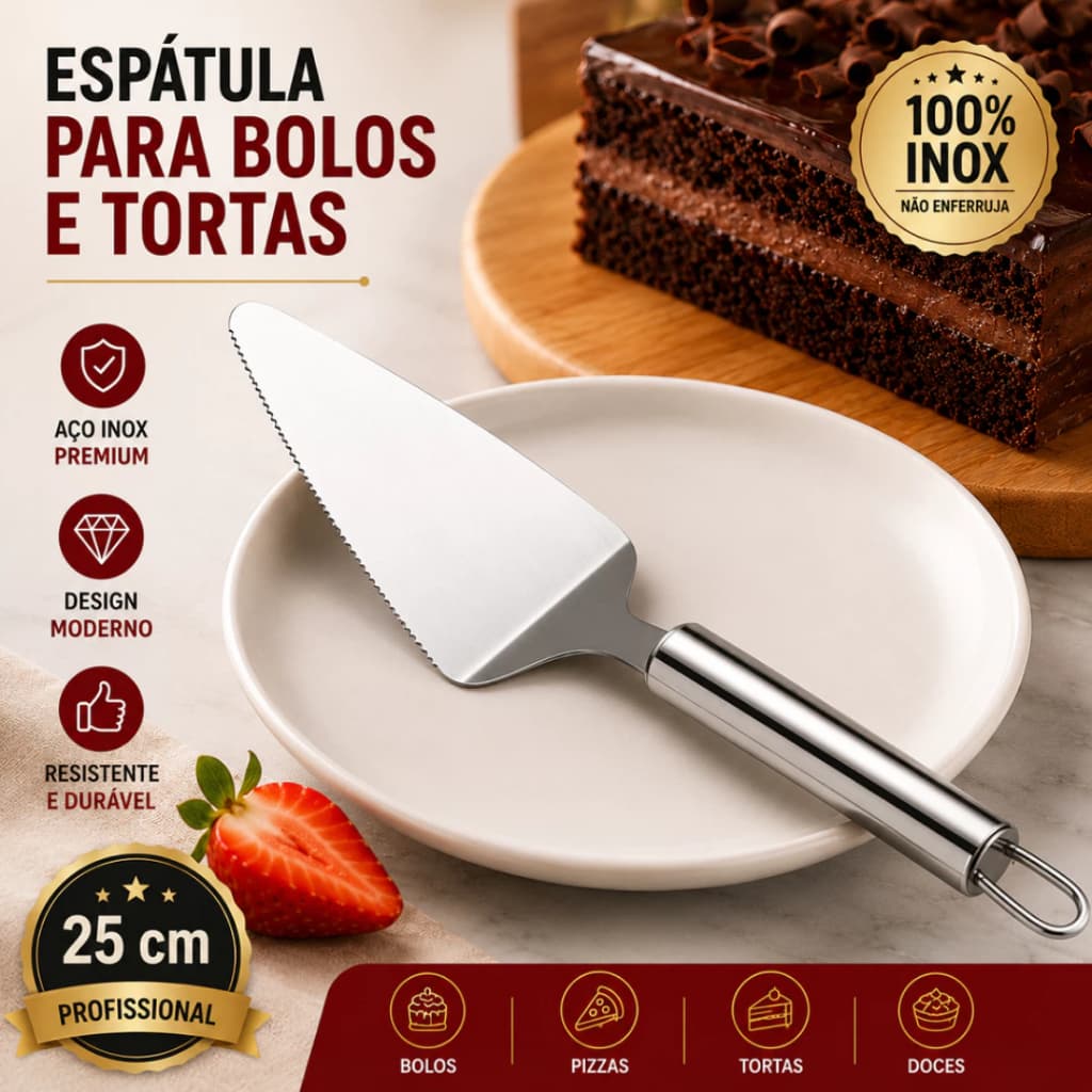 Espátula para Cortar Bolo Torta e Pães de Aço Inox