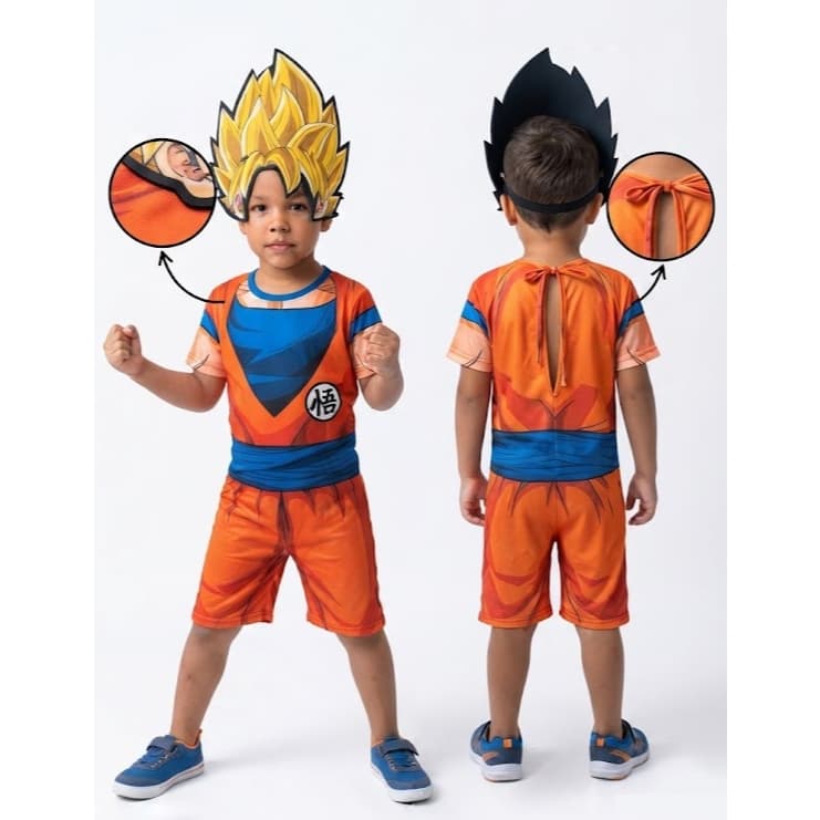 Fantasia Goku Infantil Completa - Macacão + Mascara Super Sayajin - Dragon Ball