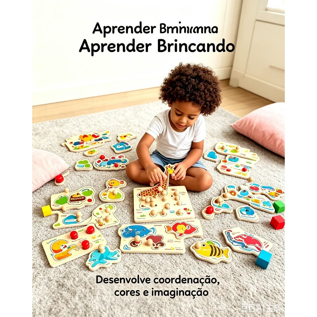 Tabuleiros Quebra Cabeça C/ Pinos Animais Frutas Transporte Letras Geométricas Educativo 30CM*22CM