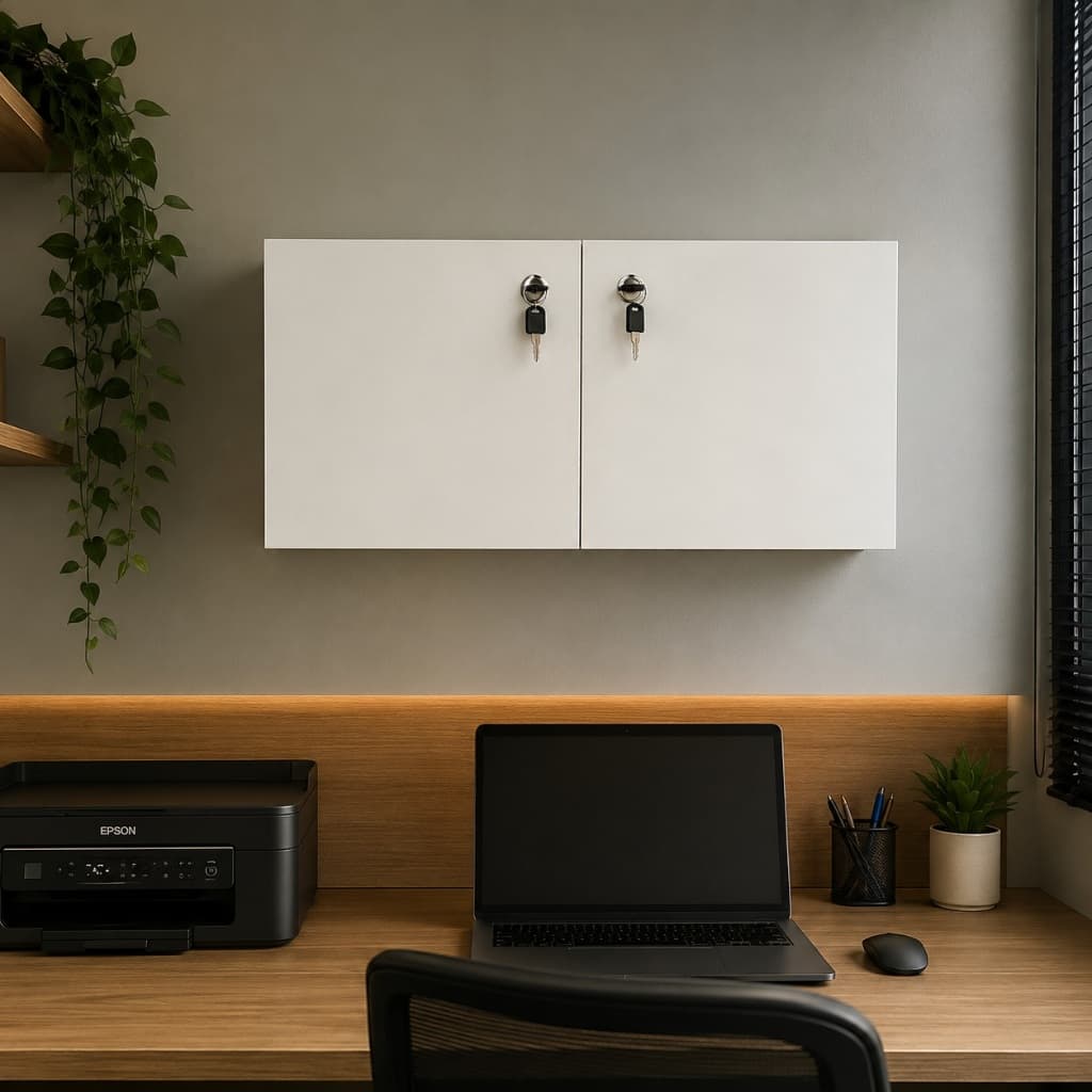 Armário Aéreo Suspenso MDF 60x30x20 cm 2 Portas com Chave para Escritório, Consultório e Organização