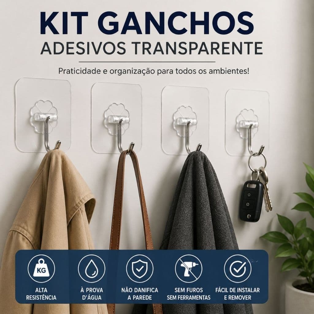 KIT Ganchos de Parede Adesivo Banheiro Ganchos de Colheres Adesivo Dupla Face Decoração