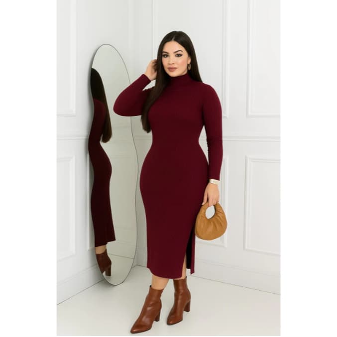 Vestido Cacharrel Longo Gola Alta Canelado Feminino para Eventos Trabalho Culto e Jantar Especial
