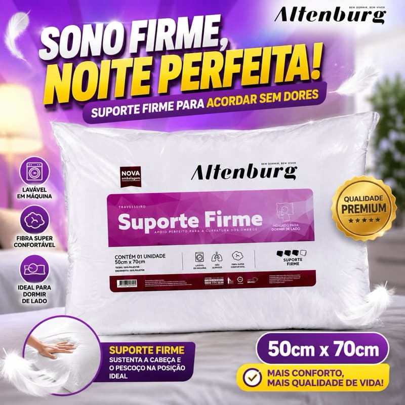 TRAVESSEIRO ALTENBURG SUPORTE FIRME 50X70CM ANTIALÉRGICO LAVÁVEL CONFORTÁVEL