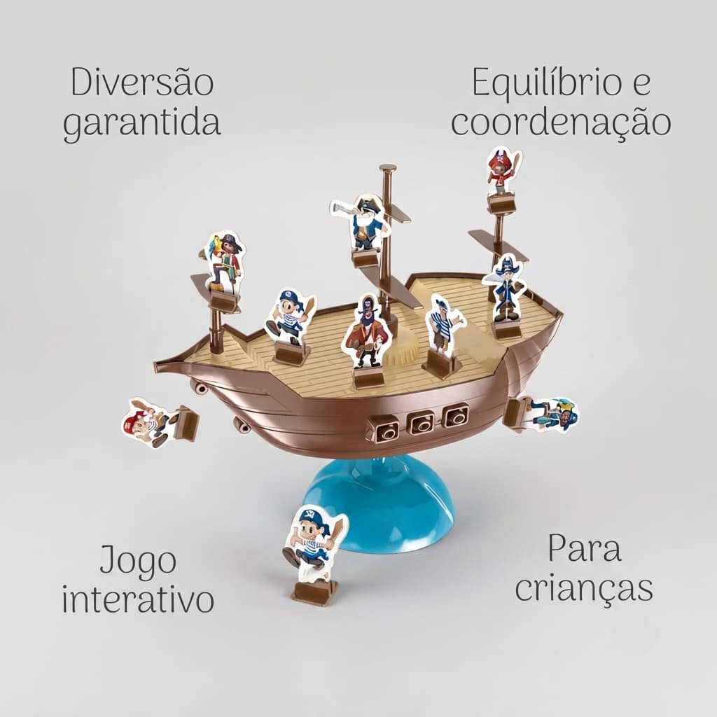 Jogo pirata equilíbrio diversão desafio infantil torre empilhamento madeira