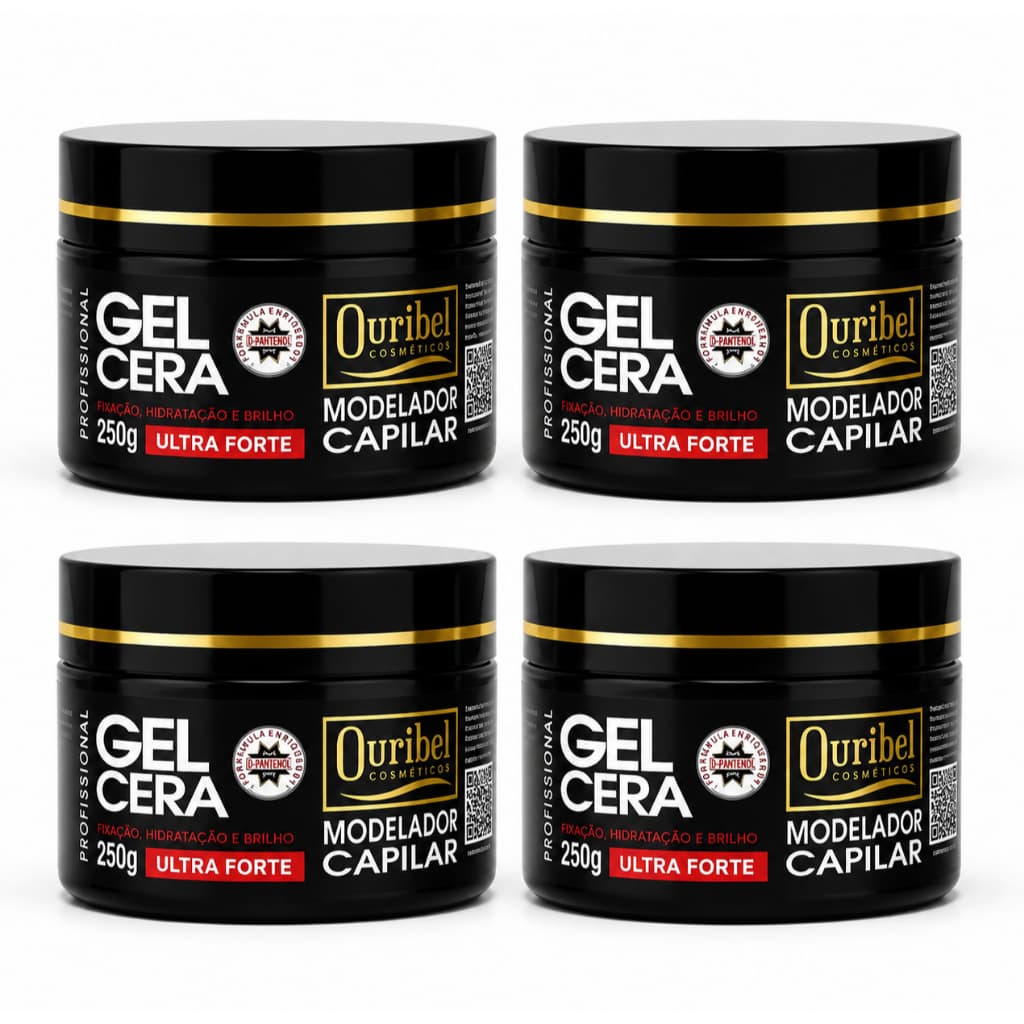 Kit 4 Unidades Gel Cera Capilar Ouribel 250g - Fixação Forte e Hidratação com D-Pantenol