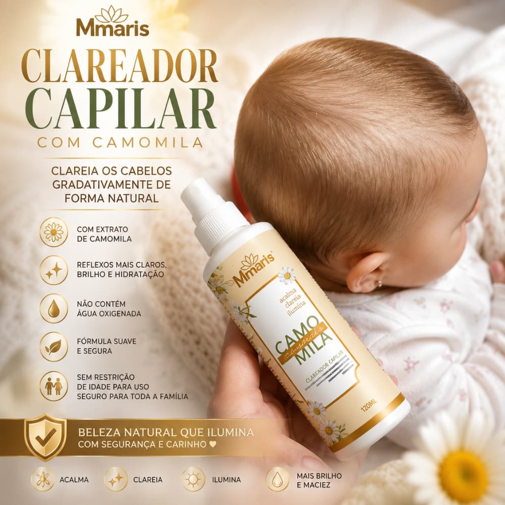 Clareador De Cabelo Iluminador Hidratante Camomila Clareamento Natural Reflexos Naturais Não Contém Àgua Óxigenada