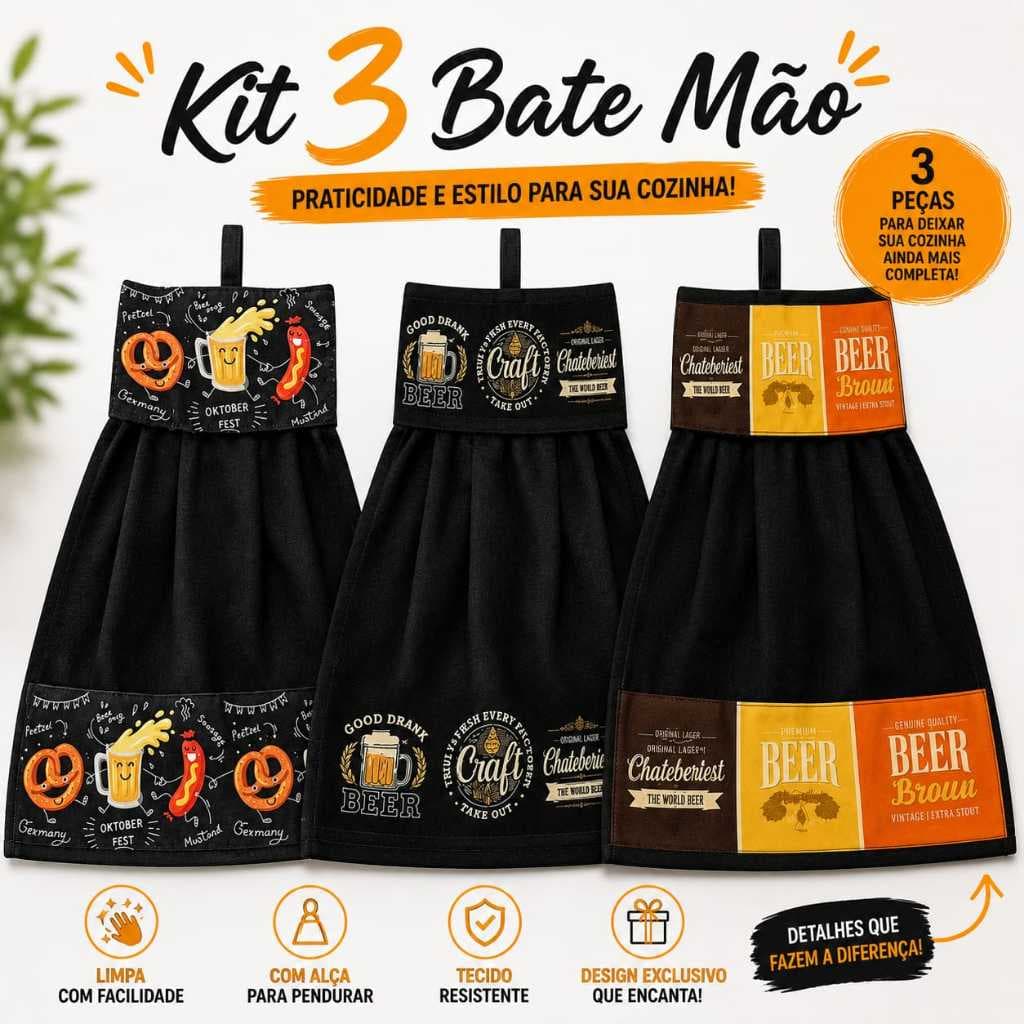 Kit com 3 Bate Mãos – Tema Churrasco | Estilo e Praticidade para sua Cozinha