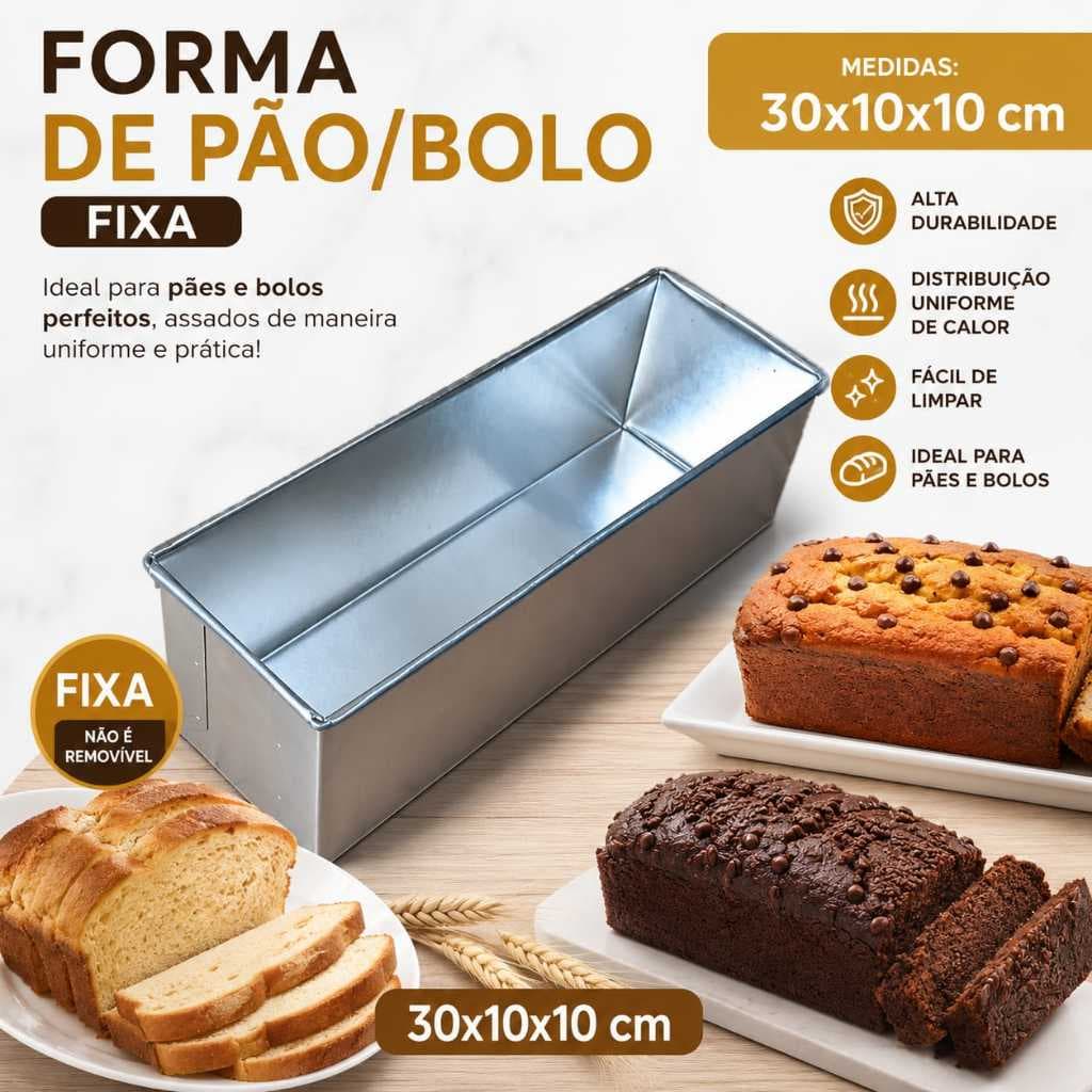 Forma de Pão 30X10X10 Assadeira de Bolo Forma Retangular Fixa Formas de Alumínio Paes e Doces