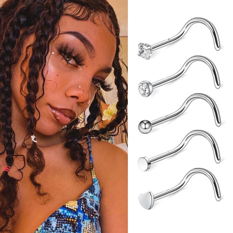 Piercing De Nariz Com 5 Peças Em Aço Inoxidável Para Mulheres