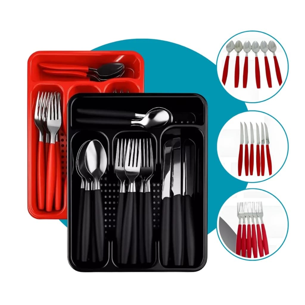 Jogo de Talheres Inox Porta Talheres Organizador Gaveta Linha Premium
