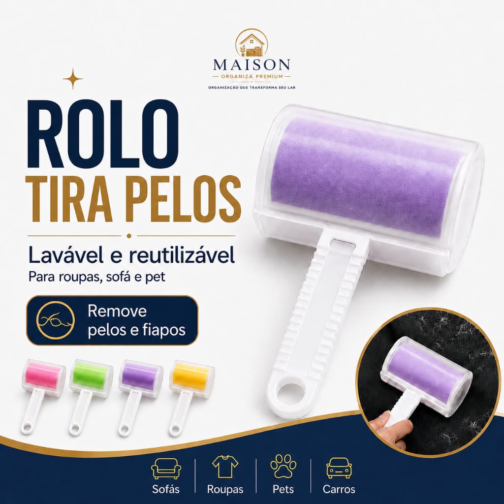 Rolo Tira Pelos Lavável Reutilizável com Capa Protetora Roupas Sofá Pet Cães Gatos Fiapos Poeira
