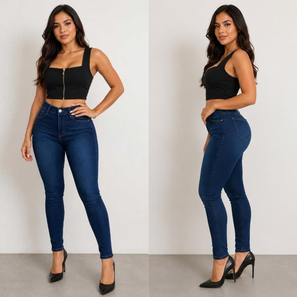 Calça Jeans Feminina Cintura Alta Elastano Cós Alto e Elastano Skinny Levanta Empina Bumbum