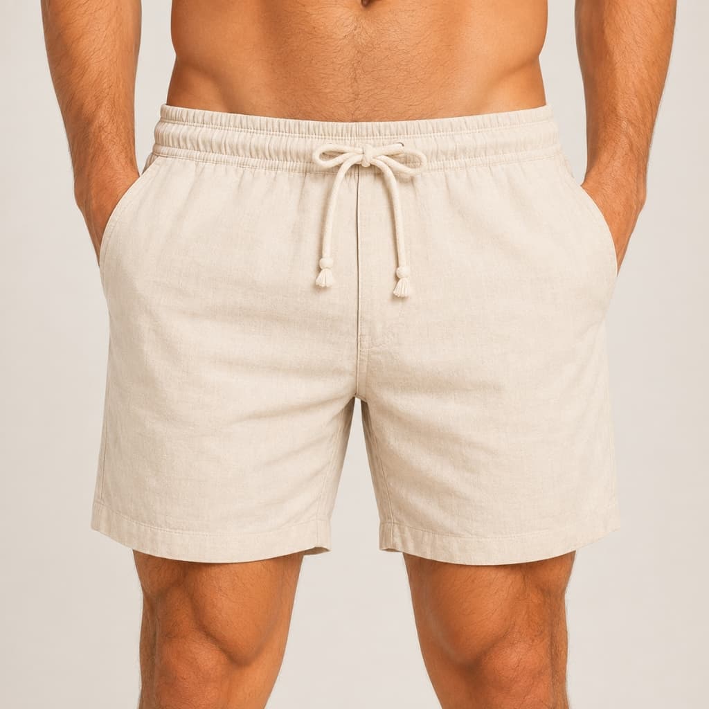 Short Linho Masculino Bermuda Mauricinho Casual Premium 3 Bolsos Cós Elástico Cordão Praia Verão