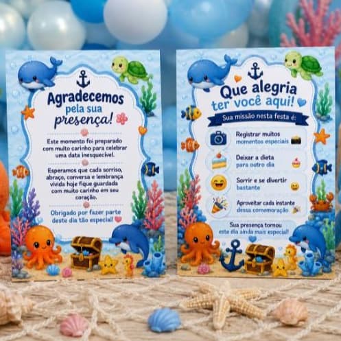 Plaquinhas de mesa FUNDO DO MAR MENINO - Centro de mesa Lembrancinha de festa infantil