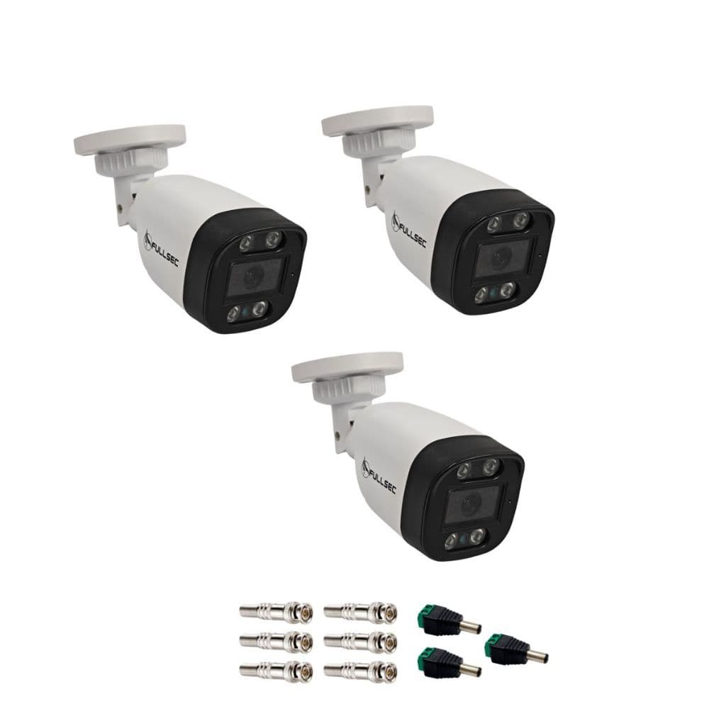 3 Câmeras Segurança Bullet Externa Lente 2.8mm Conectores BNC + P4