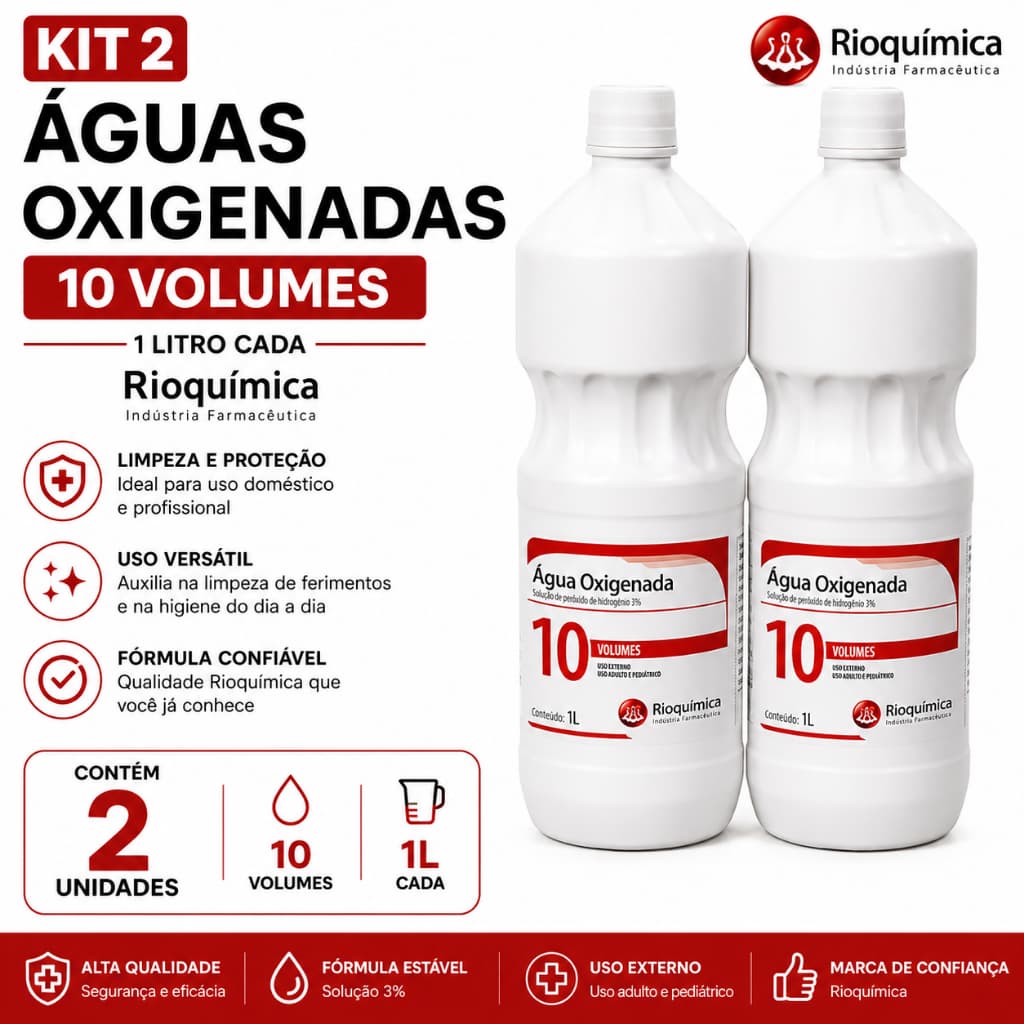 KIT 2 ÁGUAS OXIGENADAS 10 VOLUMES 1L - RIOQUÍMICA
