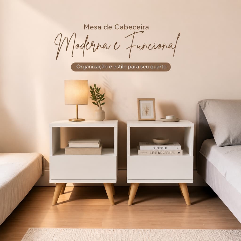 Kit 2 Mesas De Cabeceira Criado-Mudo Pequena Pratica Com Gaveta Pés Palito Nicho Organizzador Multiuso Varias Cores