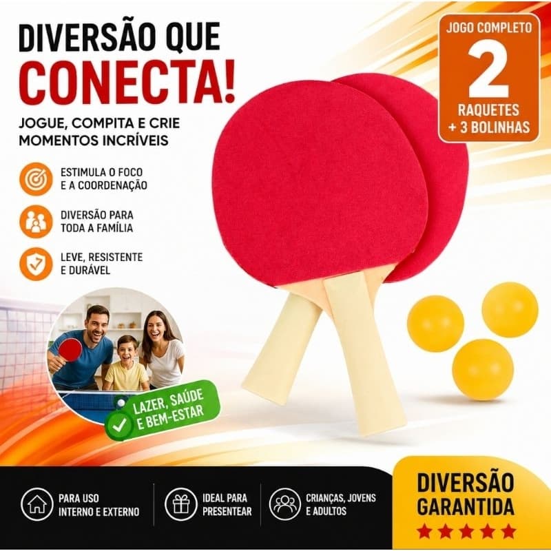 Kit Raquete Ping Pong Tênis de Mesa Profissional - 2 Raquetes + 3 Bolinhas - Envio Rápido