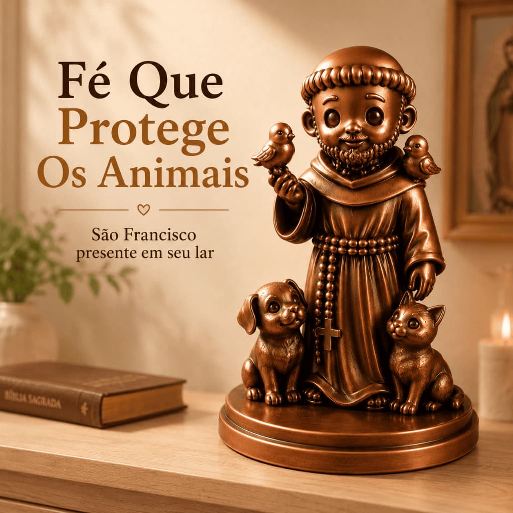Escultura São Francisco de Assis com Animais Decoração Religiosa Presente Pet