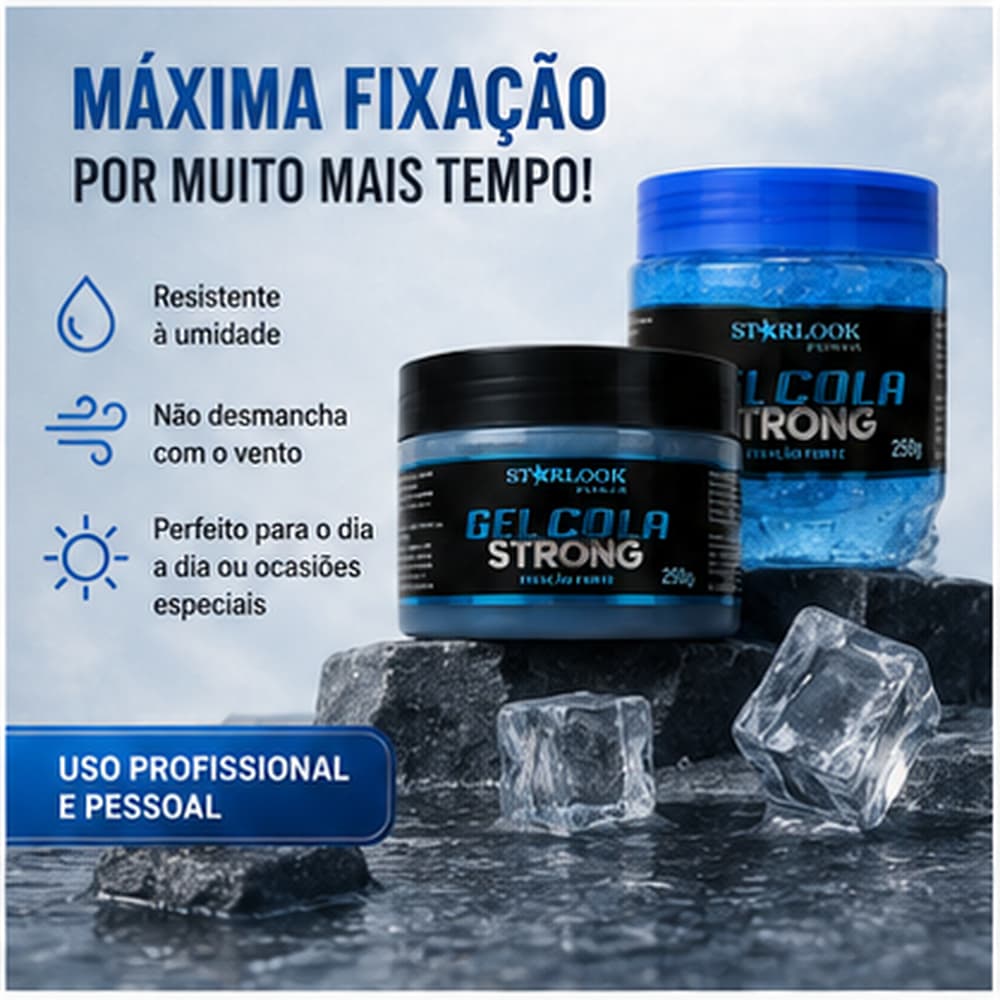 Gel Cola Strong Starlook Power 250g Fixação Forte Efeito Molhado Alta Durabilidade