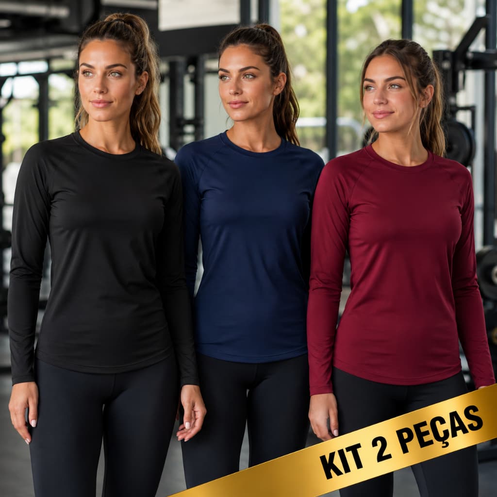 Kit 2 Blusas UV Feminina Manga Longa UV50+ Proteção Solar Tecido Leve Secagem Rápida
