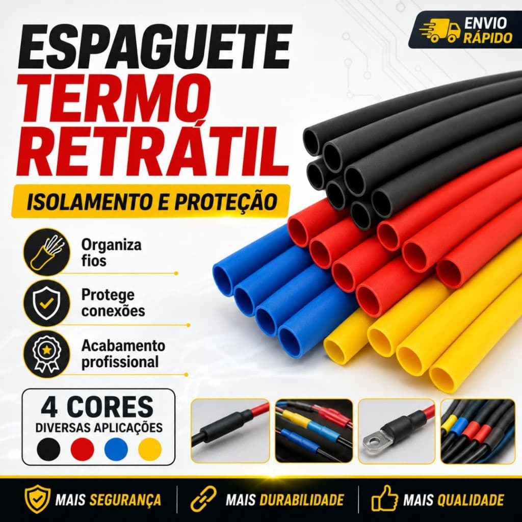 Kit Espaguete Termo Retrátil 4mm Colorido DNI Tubo Isolante Protege Fios Cabos E Emendas Elétricas