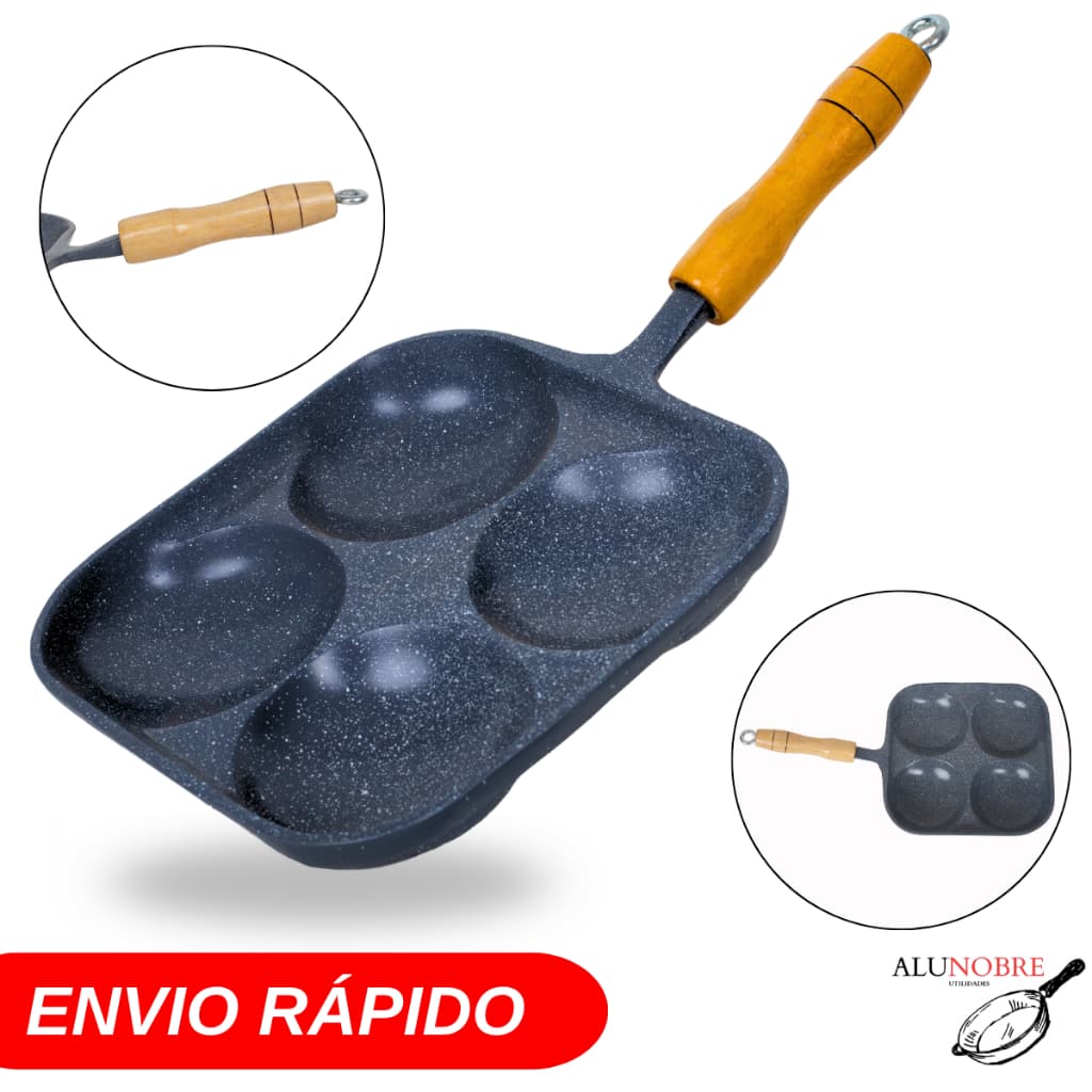 Frigideira Ceramica 4 ovos Preta Aluminio Fundido