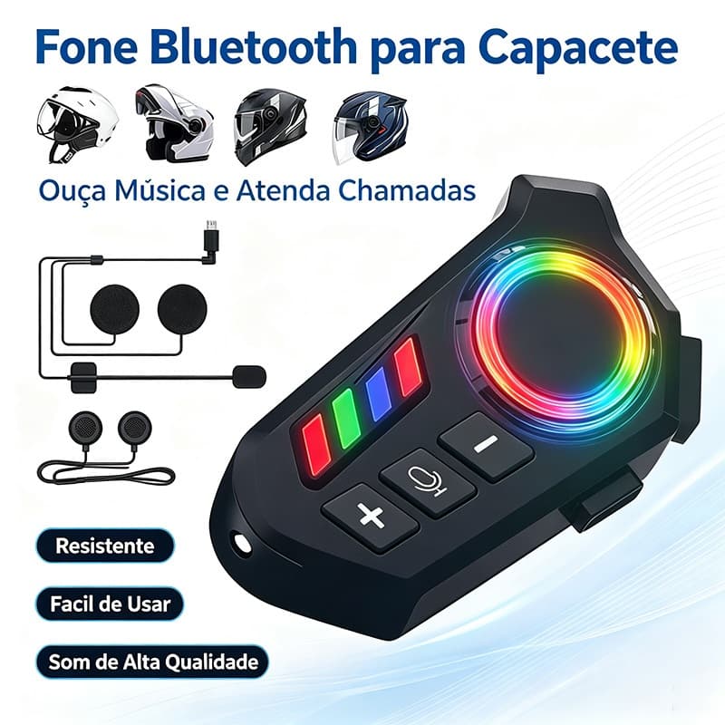 Fone de Ouvido Bluetooth para Capacete de Moto - Intercomunicador Sem Fio com Microfone e Comando de Voz