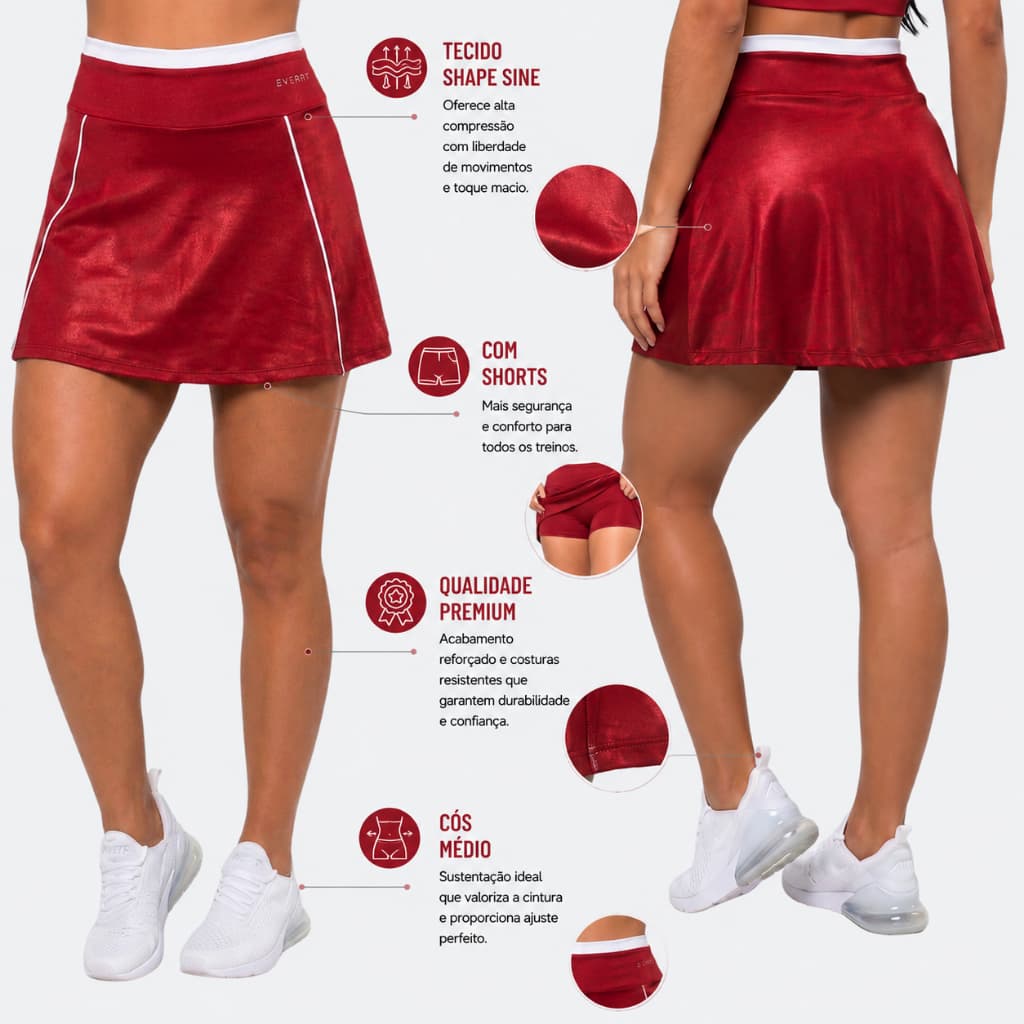 Short Saia Fitness Academia Corrida Feminino Com Filete Em Shine