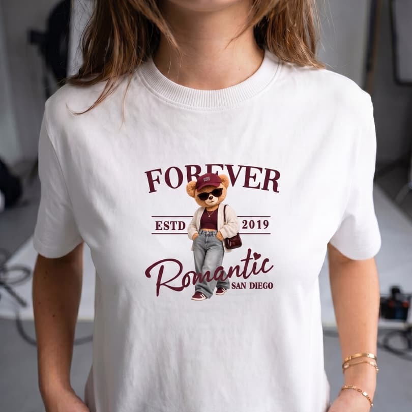 Camisa Blusa Feminina Básica Estampada 100% Algodão Casual Dia a Dia Urso Teddy Estilo Gringa DTF