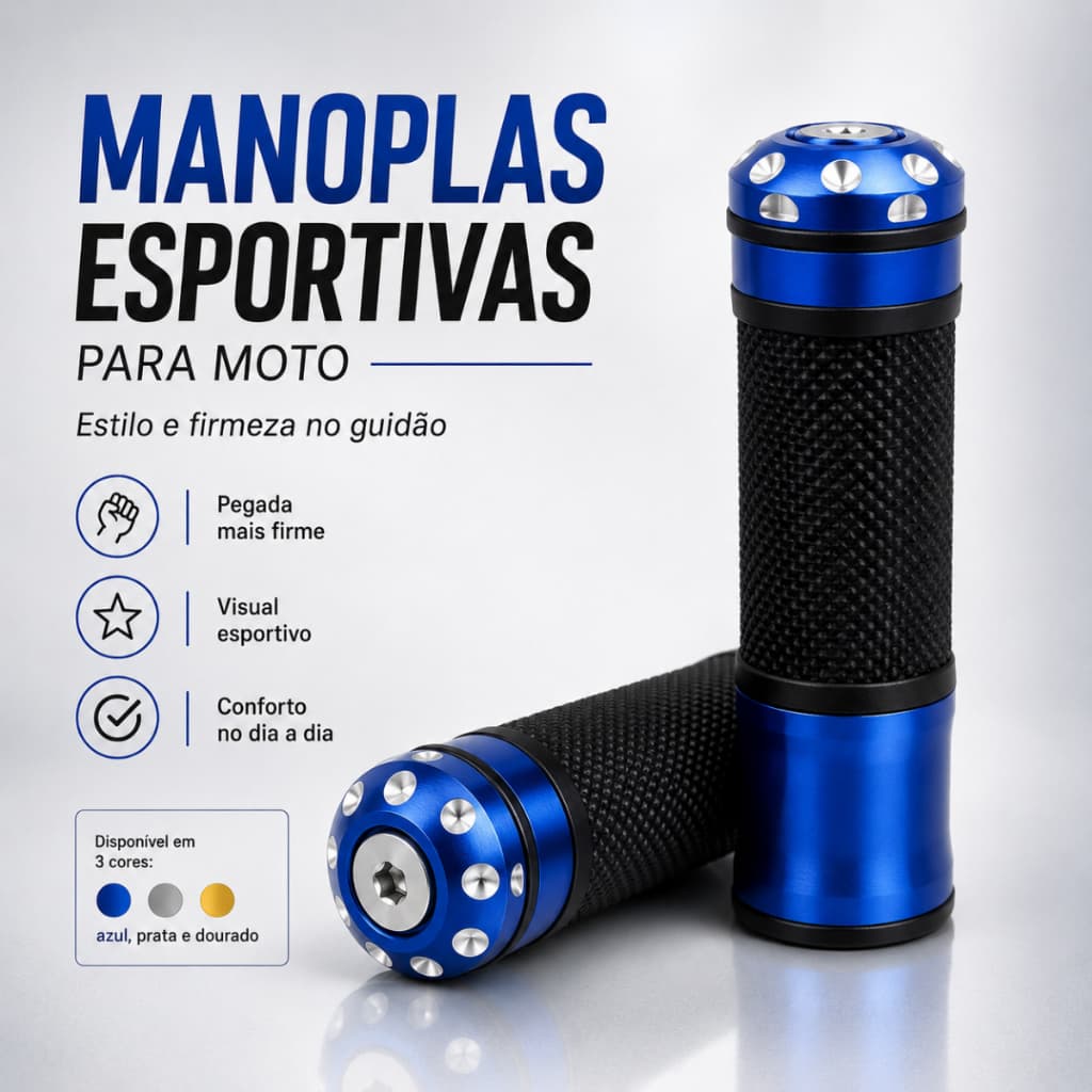 Manopla Par Esportiva Moto Punho Universal Guidão Borracha Antiderrapante Azul Prata Dourada