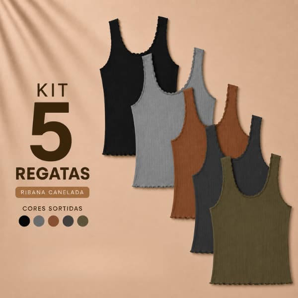 Kit 5 Regata Feminina Ribana Canelada Básica Blusa Casual Premium Blusinha Camiseta Dia a Dia Confortável