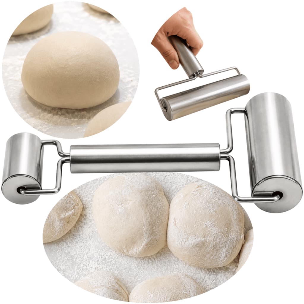 Rolo Massa Duplo Inox Abrir Massas Pão Pizza Biscoitos Pasta Americana Fondant Confeitaria Biscuit