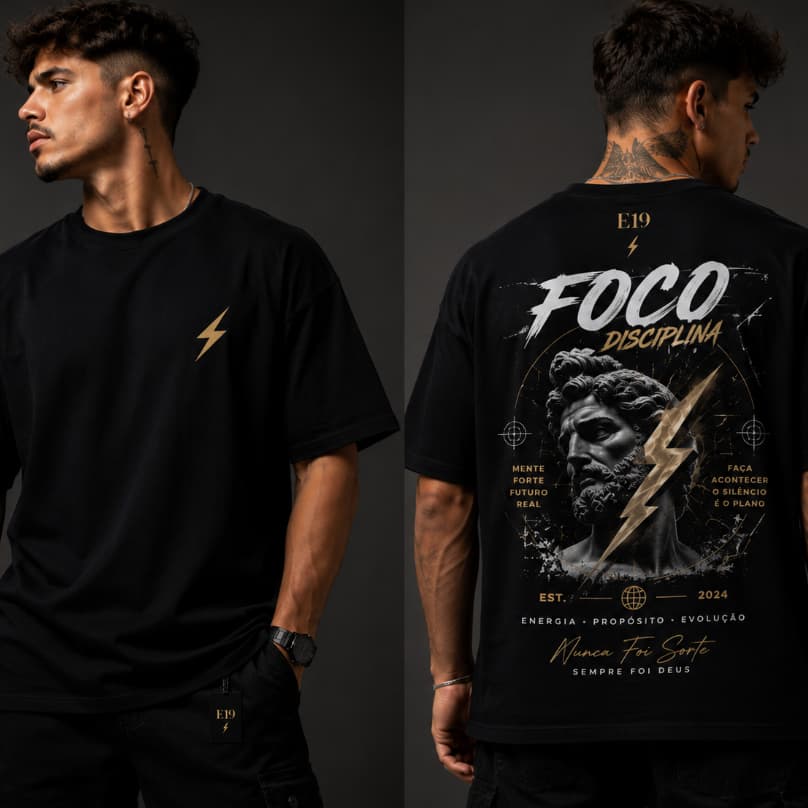 Camiseta Oversized Masculina E19 Nunca foi Sorte Energia Que Transforma Streetwear Premium Algodão