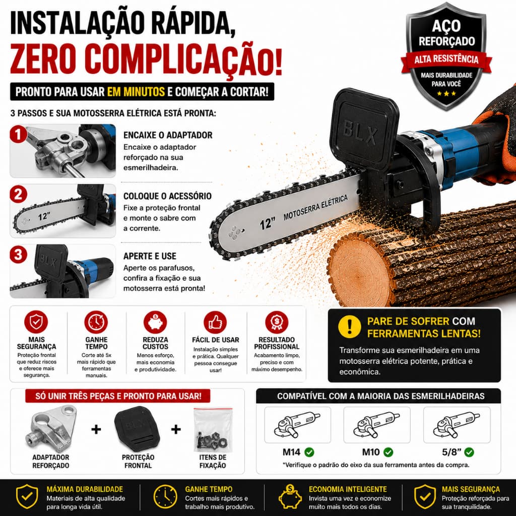 Motosserra kit Adaptador de Motosserra para esmirilhadeira/Lixadeira