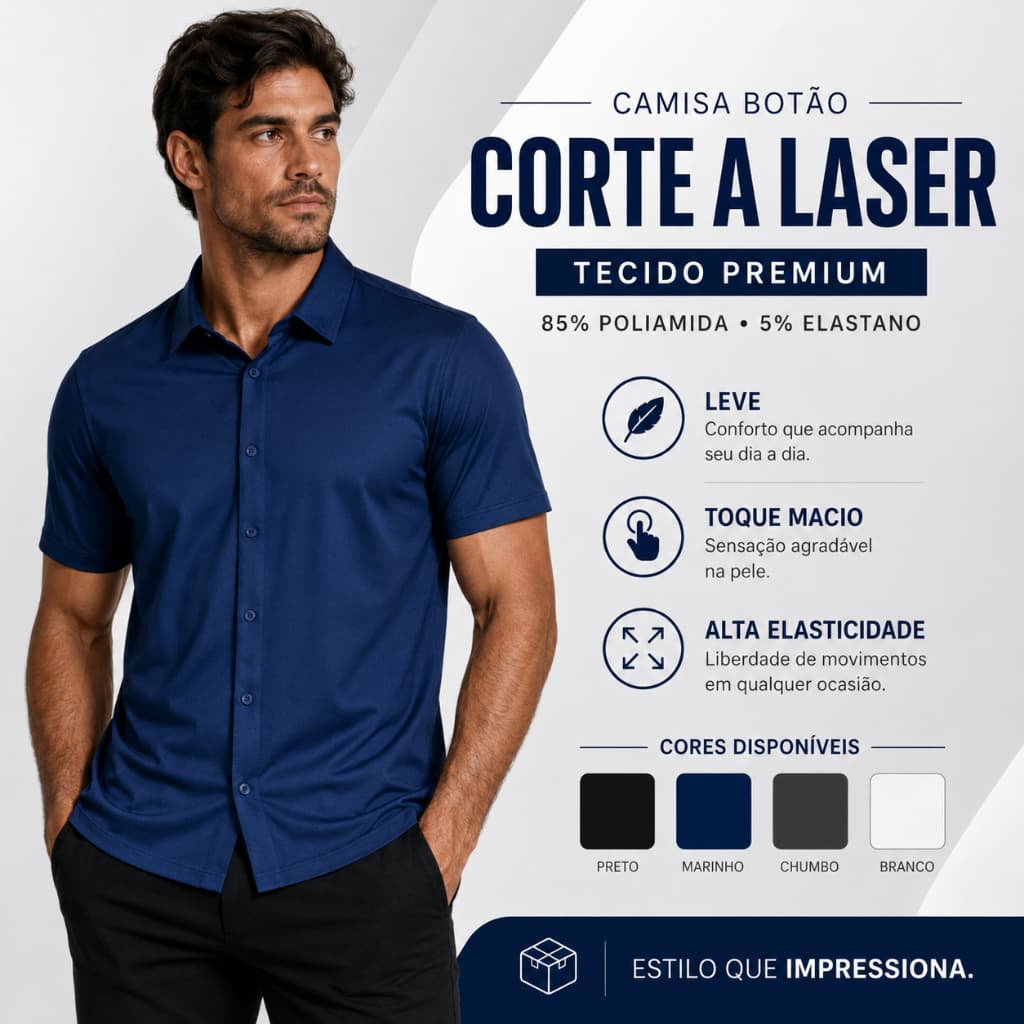 Camisa social masculina manga curta botão Slim fit tecido Premium lisa elastano não amassa