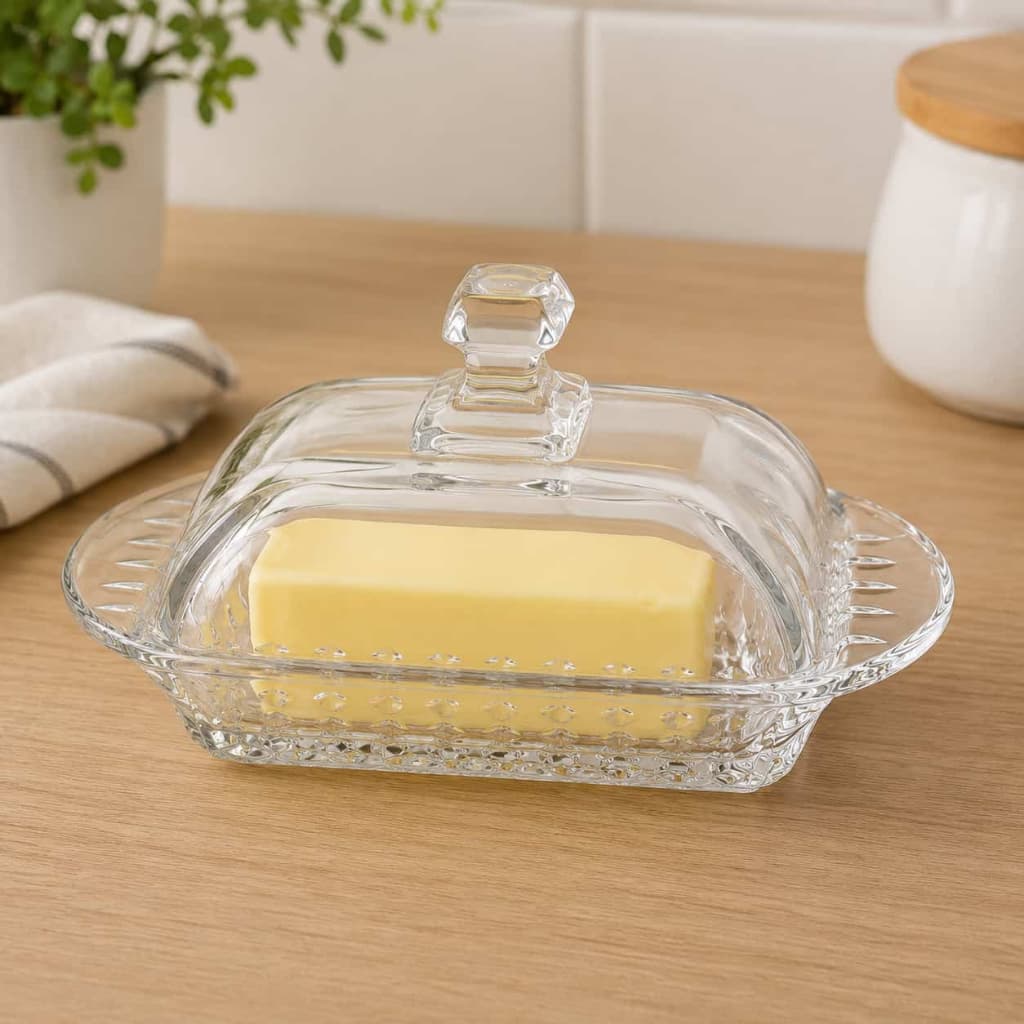 Manteigueira De Vidro Com Tampa Elegante Mesa Posta Porta Manteiga Moderno Transparente Cozinha Café