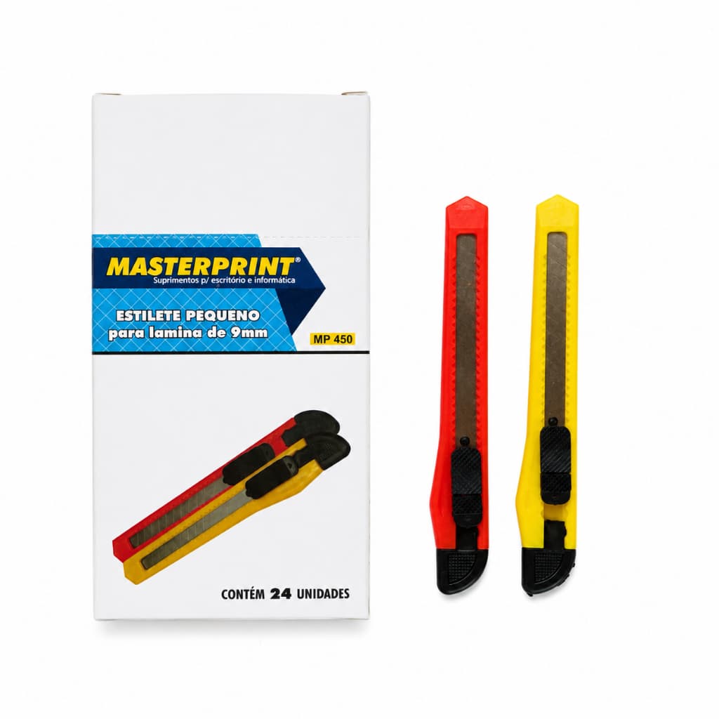 Estilete Pequeno Lâmina 9mm Caixa com 24 unidades Multiuso Papelaria Escritório Artesanato