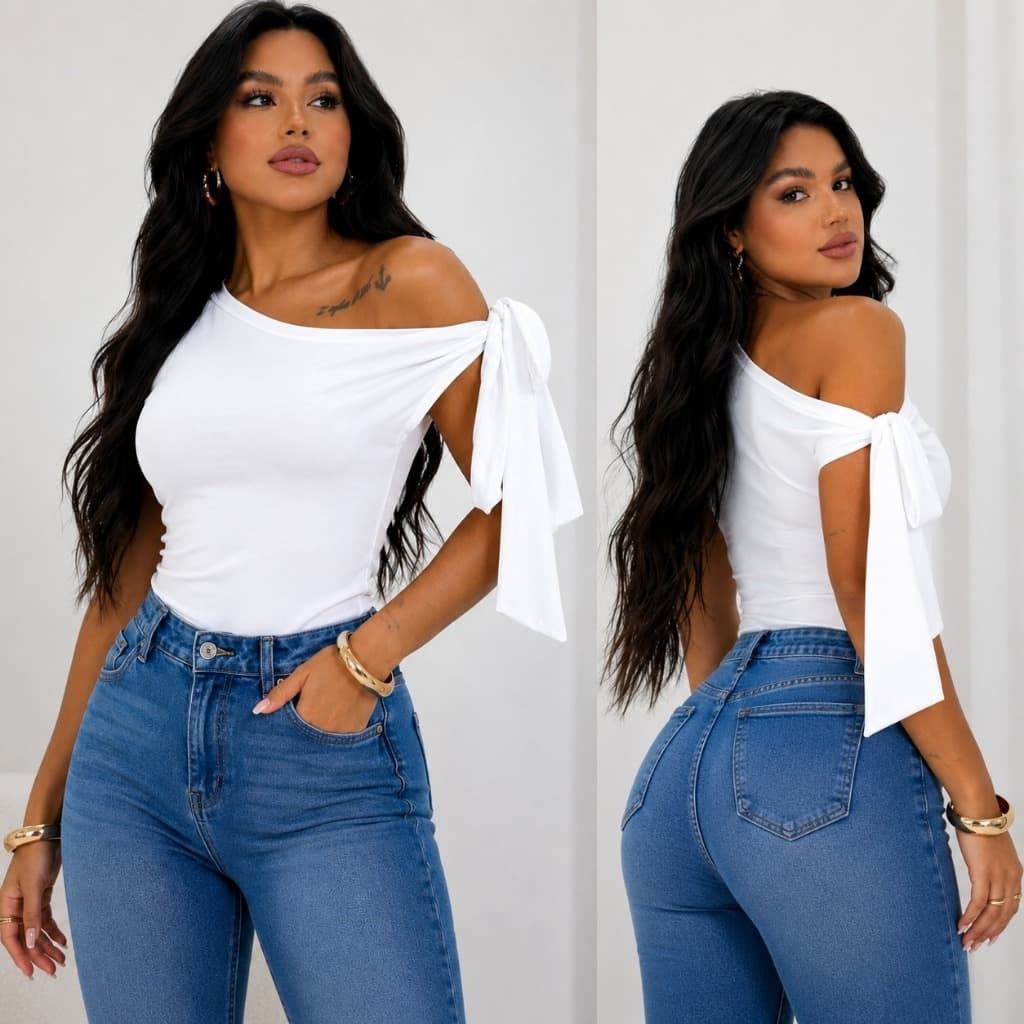 Blusa Regata Feminina Assimétrica Ombro Amarração em Nó Laço Tecido Suplex Moda Verão.